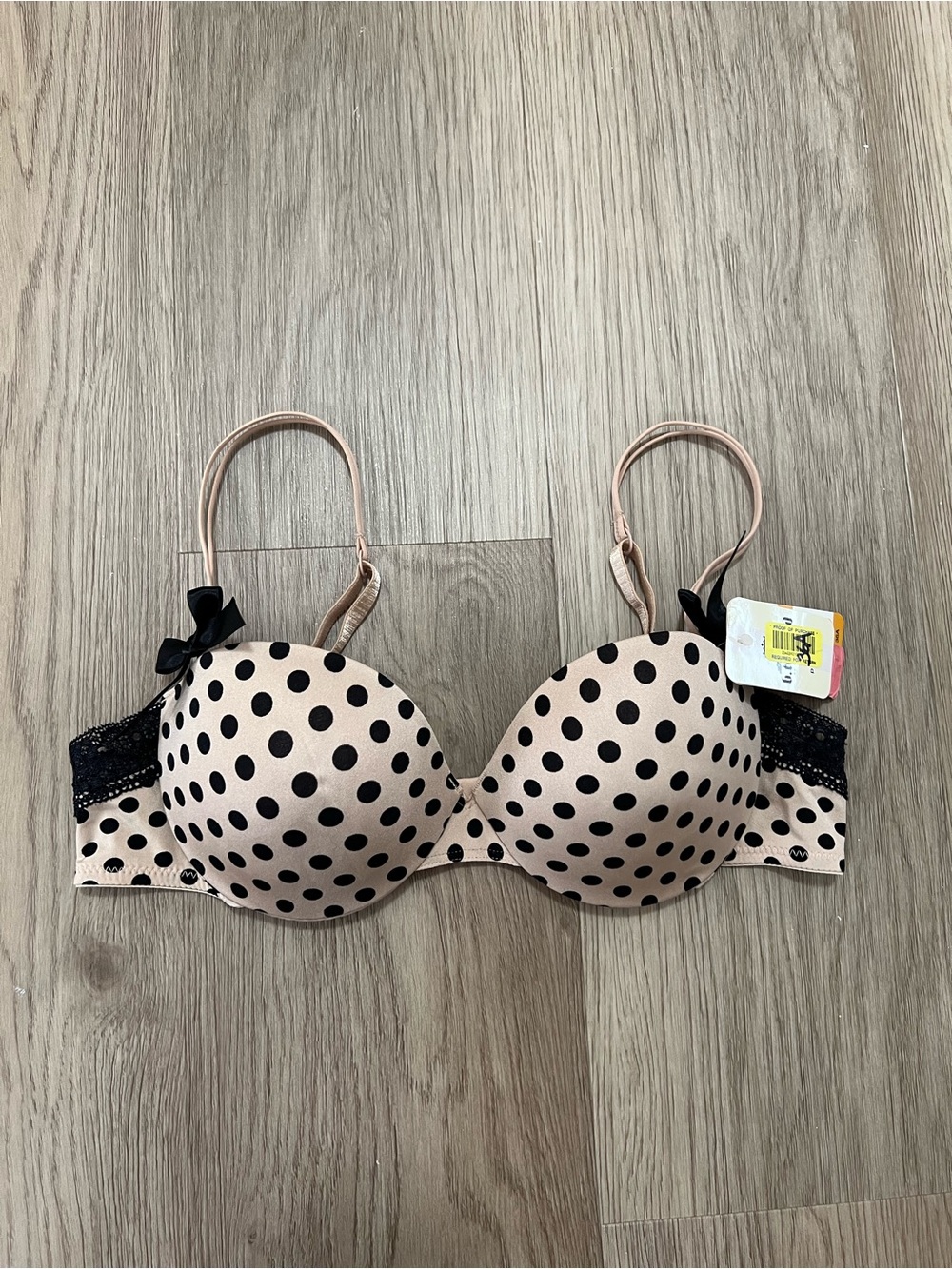 b.tempt’d Polka Dot Push Up Bra 36A Nude Black NWT 958170